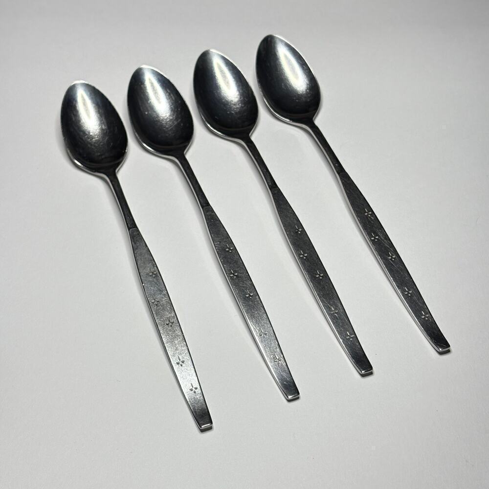 Oneida Community CELEBRITY Stainless 4 Iced Tea Spoons MCM w/ White Stars